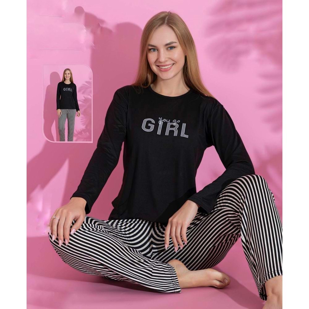Düz Pijama Takım 66441 - Siyah - L - AZRA06981-56178