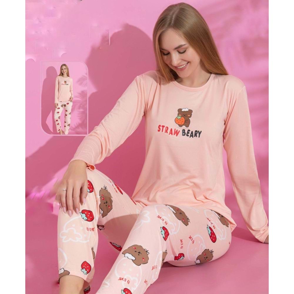 Strawberry Ayıcıklı Pijama Takımı 66437 - Toz Pembe - XL - AZRA06985-56199