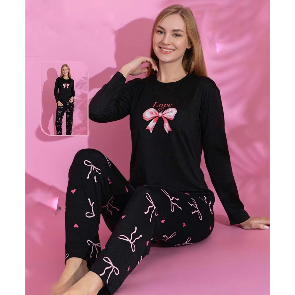 Kurdele Kalpli Pijama Takımı 0103 - Siyah - XXL - AZRA06986-56205
