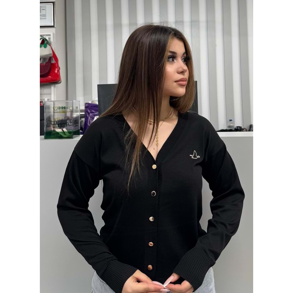 Kısa Merserize Hırka 3247 - Siyah - TEK BEDEN