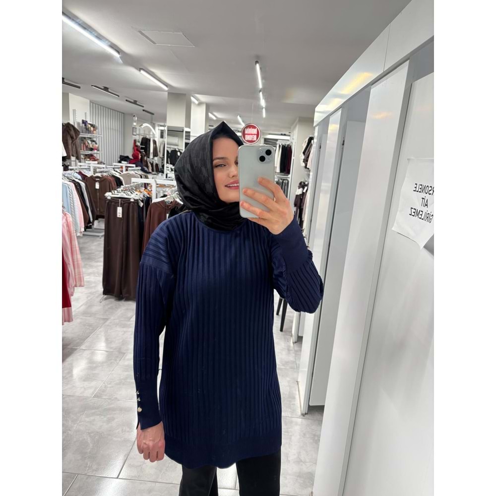 İnce Çizgili Merserize Tunik 3170 - Lacivert - TEK BEDEN