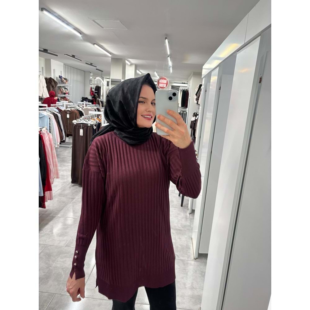 İnce Çizgili Merserize Tunik 3170 - Mürdüm - TEK BEDEN