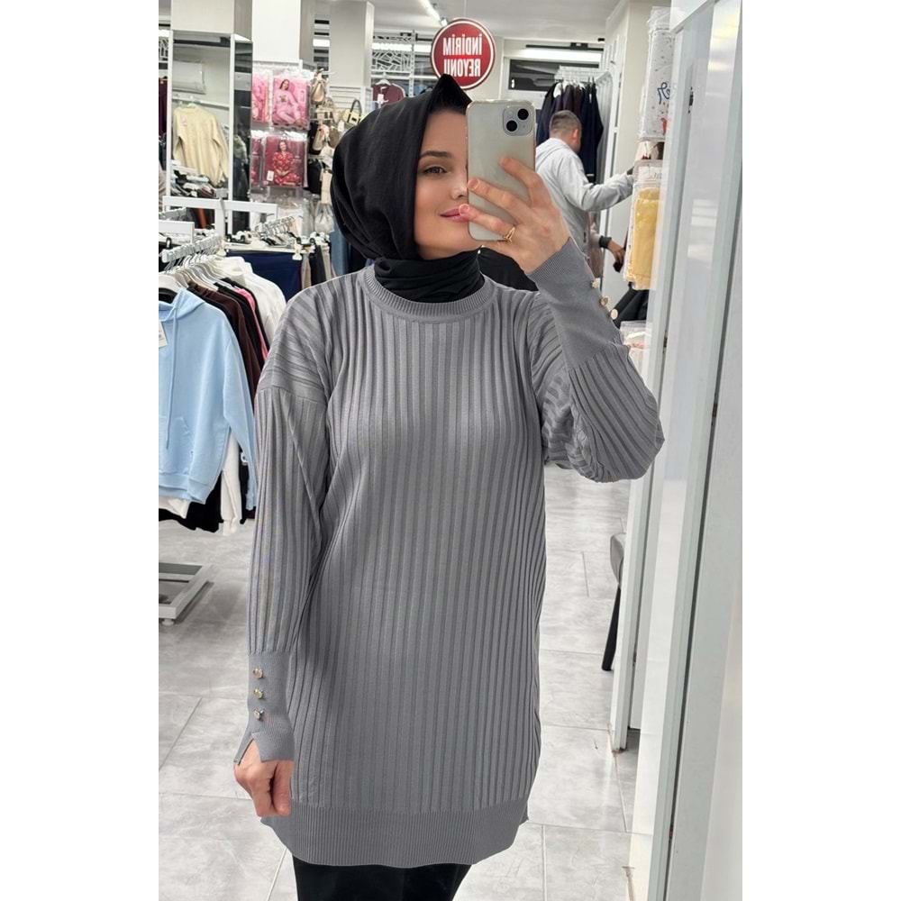 İnce Çizgili Merserize Tunik 3170 - Gri - TEK BEDEN - AZRA07022-56802