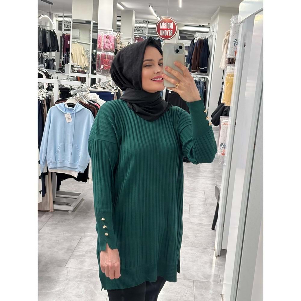 İnce Çizgili Merserize Tunik 3170 - Zümrüt Yeşili - TEK BEDEN - AZRA07022-56803