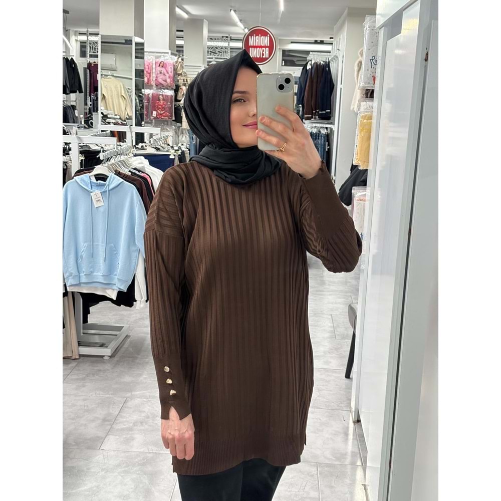 İnce Çizgili Merserize Tunik 3170 - Acı Kahve - TEK BEDEN - AZRA07022-56804