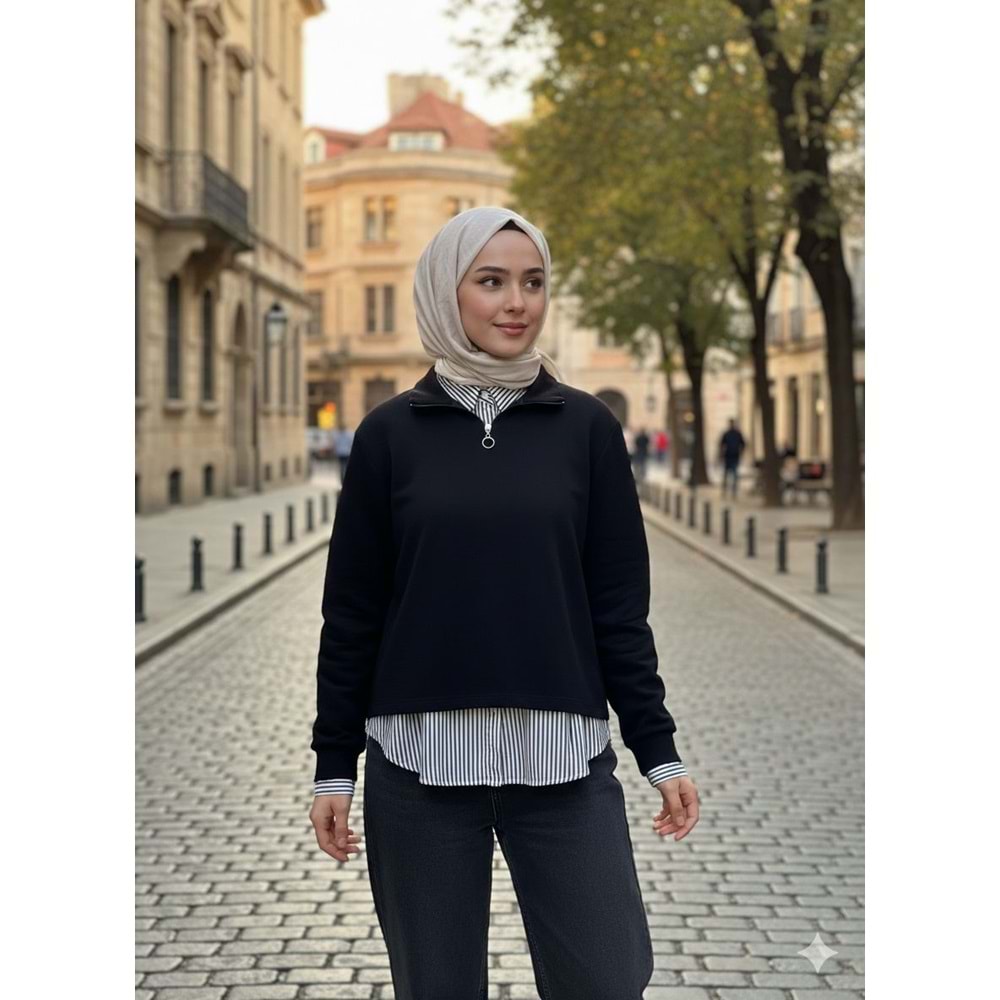 Gömlek Detaylı Garnili Tunik 26218 - Siyah - S