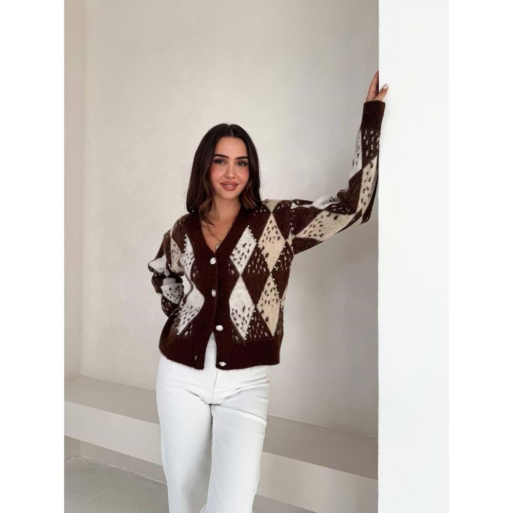 Baklava Desen Hırka 2331 - Acı Kahve - TEK BEDEN