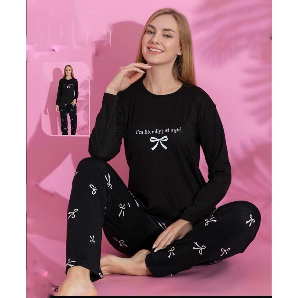 Kurdeleli Pijama Takımı 3857 - Siyah - L - AZRA07041-56564