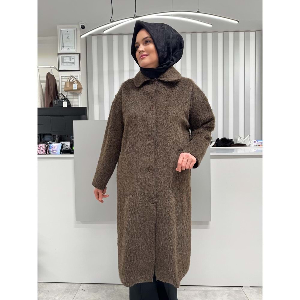 Peluş Uzun Kaban 0035859 - Kahve Rengi - TEK BEDEN - AZRA07045-56586