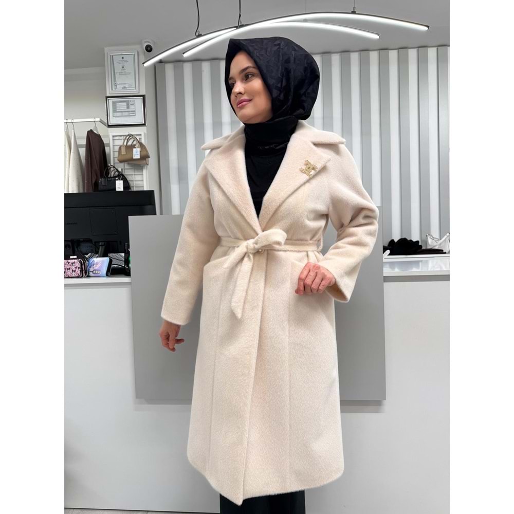 Broşlu Kaban 9011 - Krem - 42