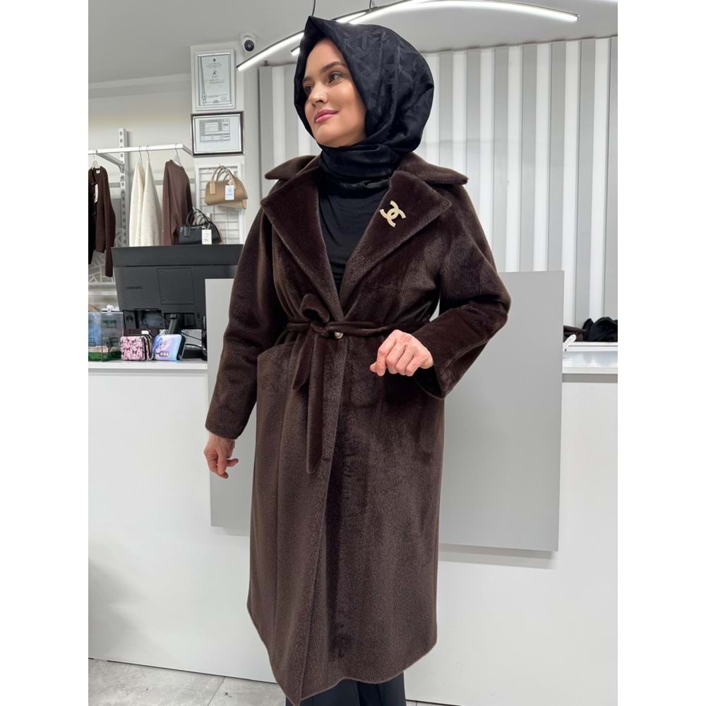 Broşlu Kaban 9011 - Acı Kahve - 40 - AZRA07048-56780