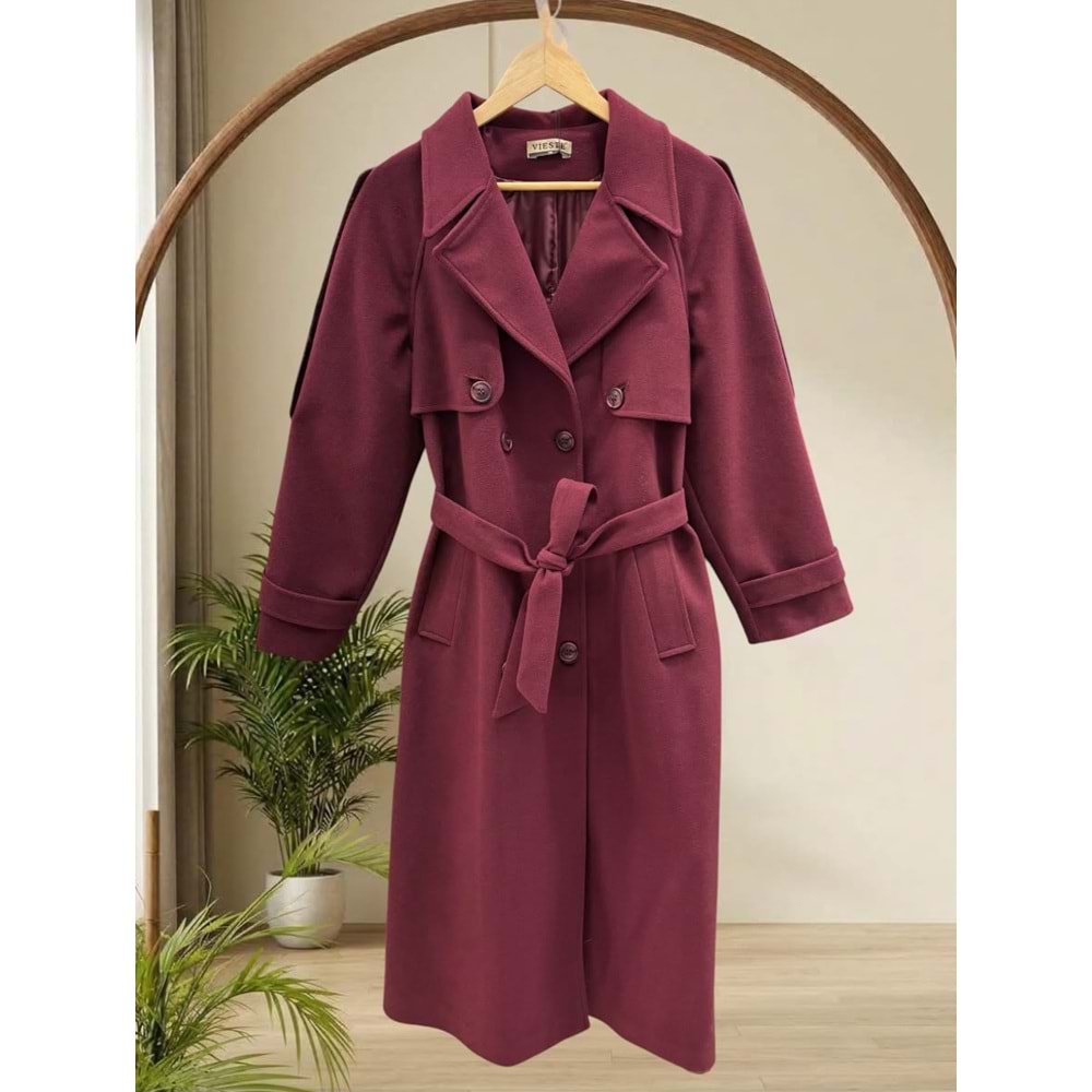 Lüks Kaşe Kaban 9015 - Bordo - 42 - AZRA07050-Bordo-42