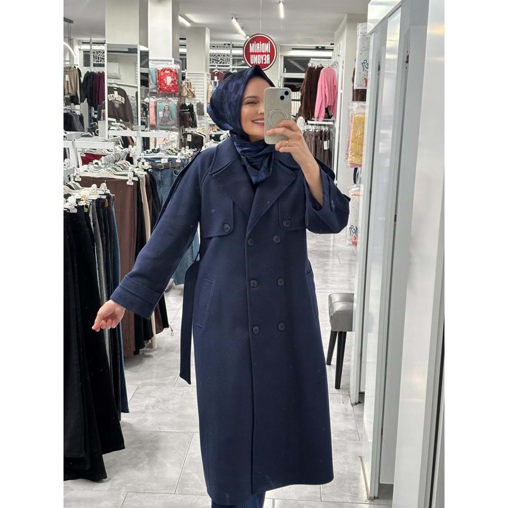 Lüks Kaşe Kaban 9015 - Lacivert - 42 - AZRA07050-Lacivert-42