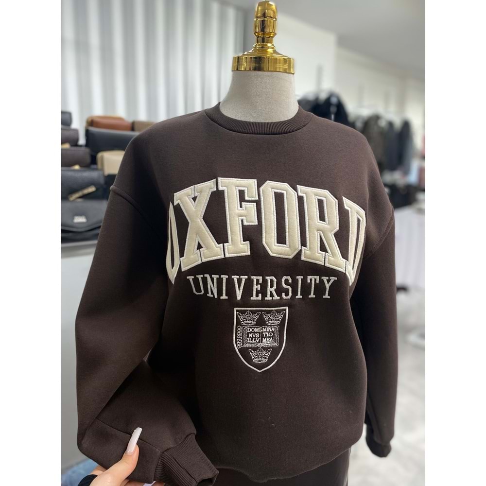 Yazı Baskılı Sweat 10443 - Acı Kahve - M - AZRA07105-56937