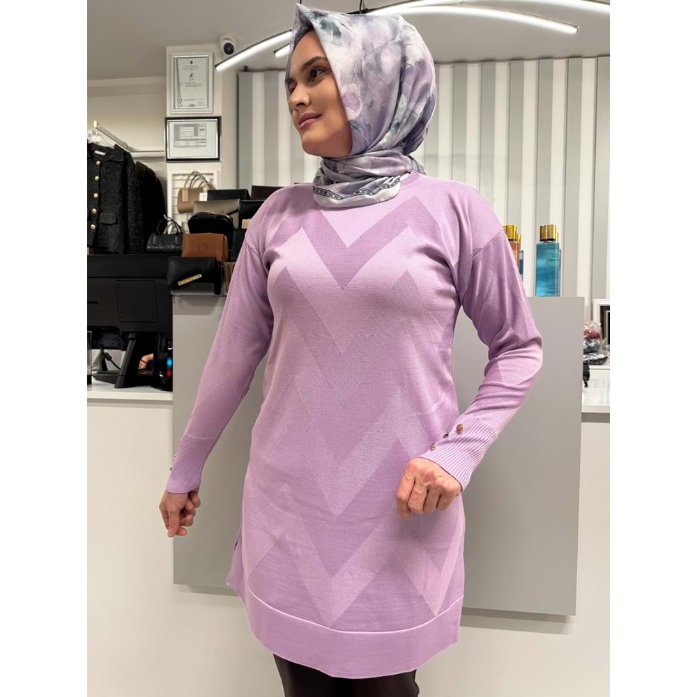 Zikzak Desen Merserize Tunik 1421 - Lila - TEK BEDEN - AZRA07121-58222
