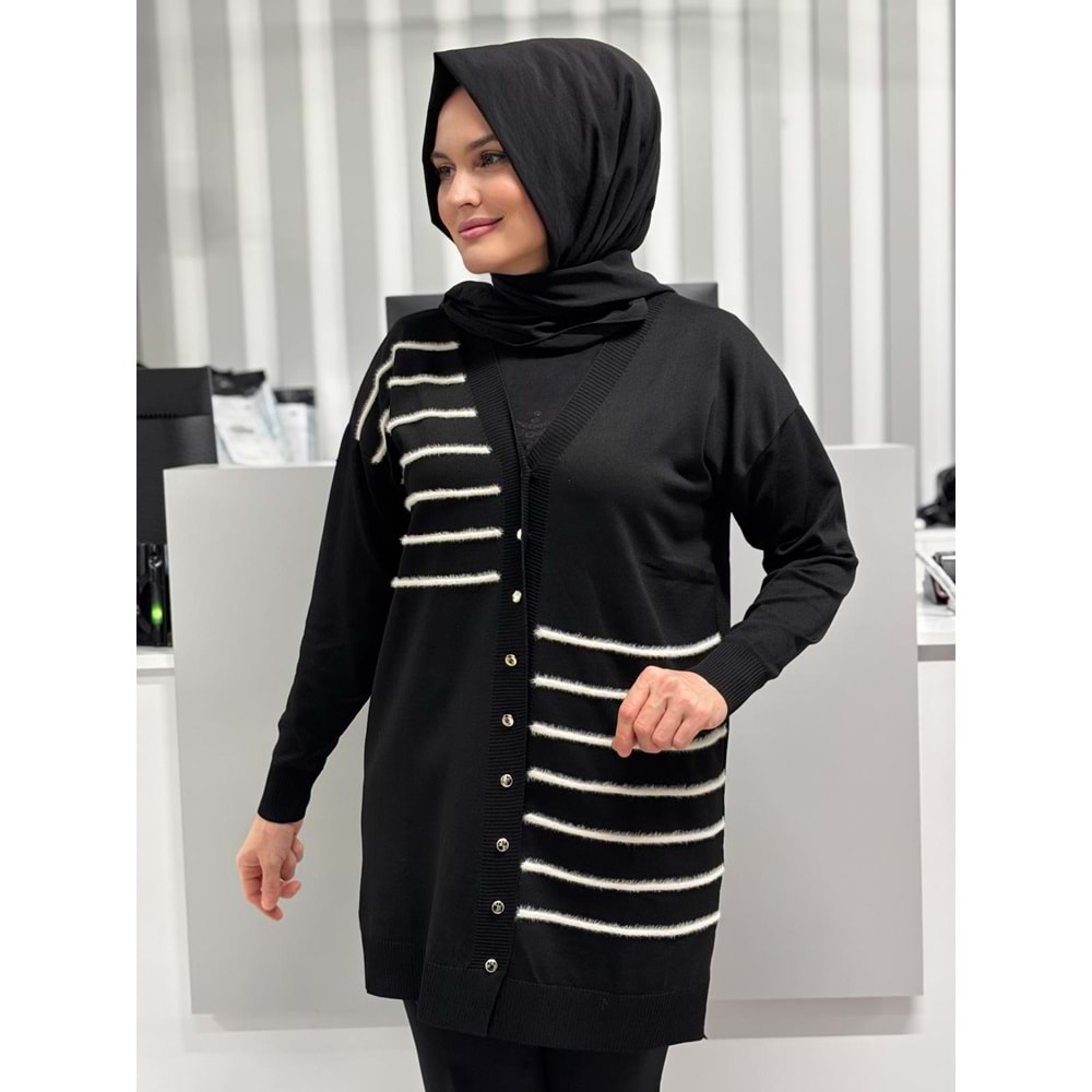 Şerit Tüylü Merserize Hırka 3282 - Siyah - TEK BEDEN - AZRA07178-57321