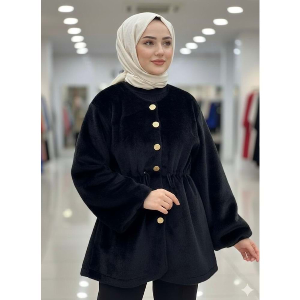 Beli Büzgülü Mont 1111 - Siyah - XL - AZRA07266-Siyah-XL