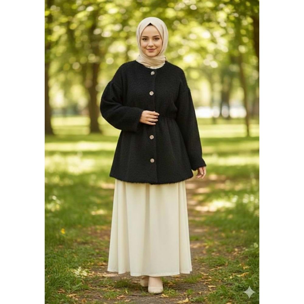 Beli Büzgülü Yumoş Mont 99009 - Siyah - S - AZRA07279-Siyah-S
