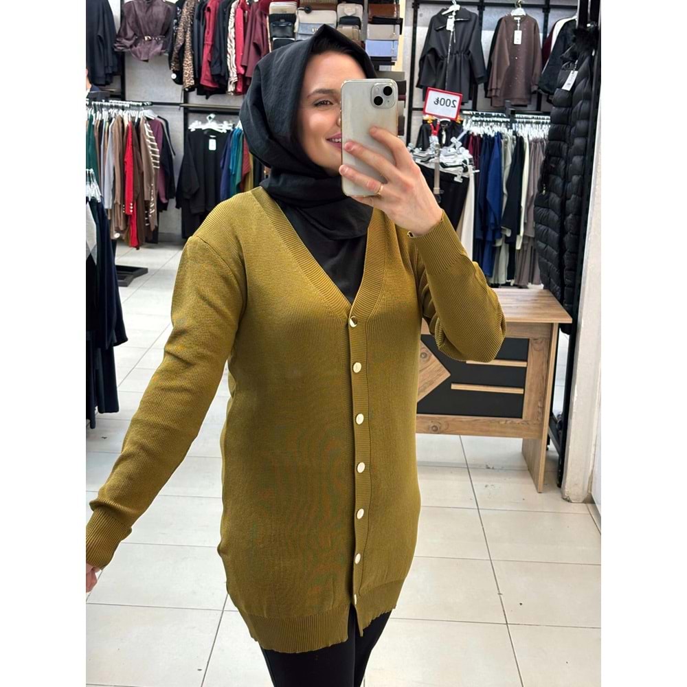 Gold Düğmeli hırka 3285 - Yağ Yeşili - TEK BEDEN