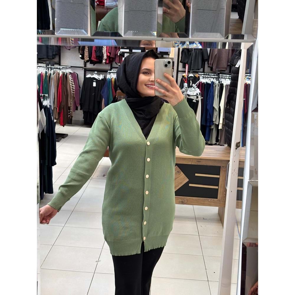 Gold Düğmeli hırka 3285 - Mint Yeşili - TEK BEDEN