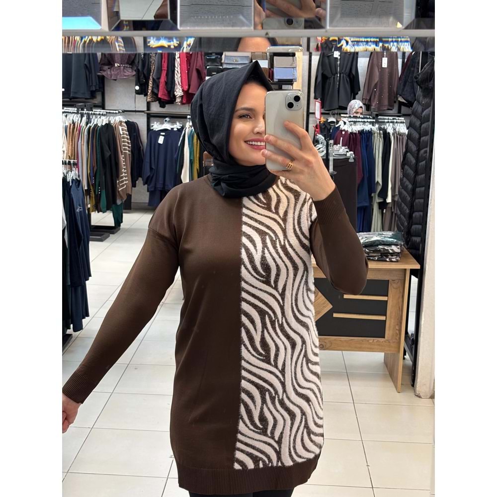 Zebra Tüylü Merserize Tunik 3284 - Acı Kahve - TEK BEDEN