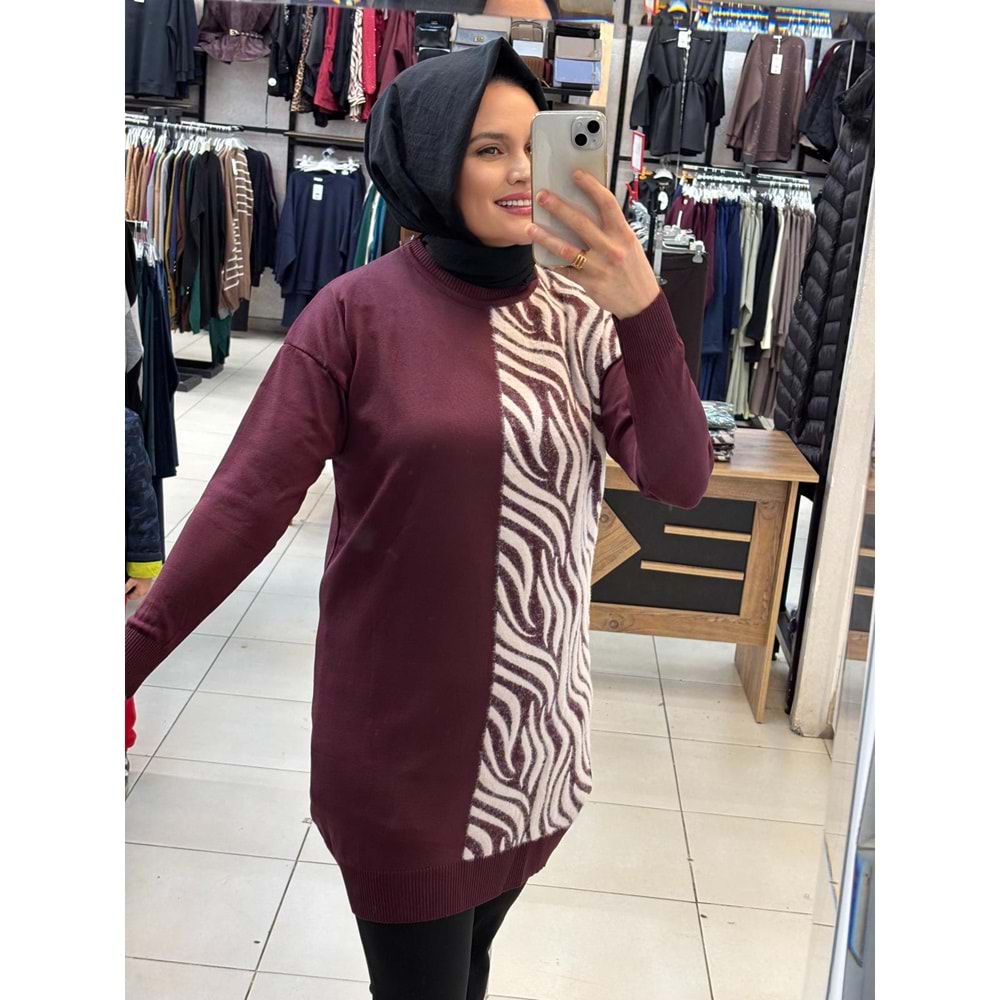 Zebra Tüylü Merserize Tunik 3284 - Mürdüm - TEK BEDEN