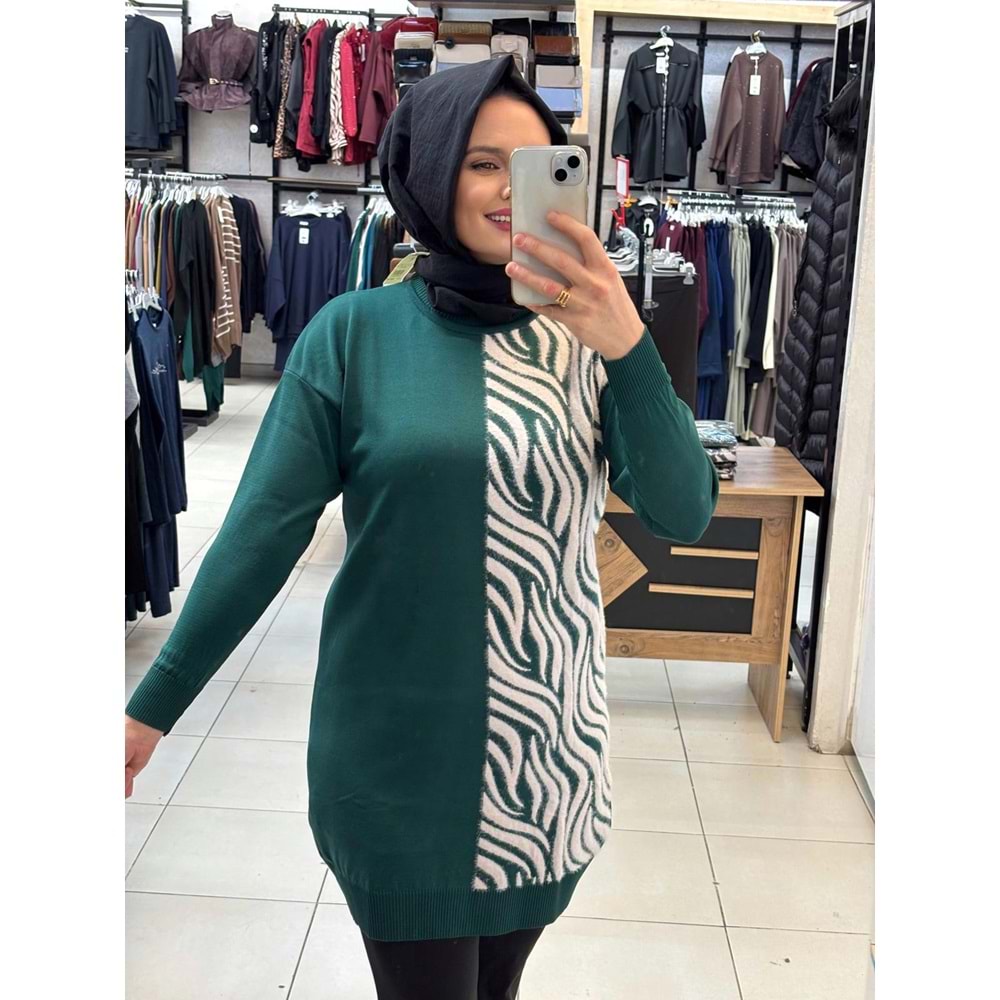 Zebra Tüylü Merserize Tunik 3284 - Zümrüt Yeşili - TEK BEDEN