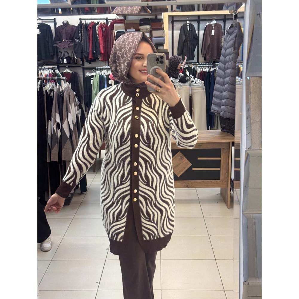Zebra Desen Angora Hırka 3286 - Acı Kahve - TEK BEDEN - AZRA07325-58225