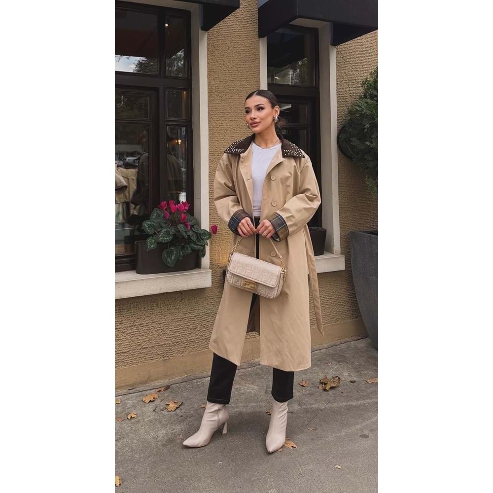 Yakası Taşlı Kap 140212 - Bej - TEK BEDEN - AZRA07334-Bej-TEK BEDEN