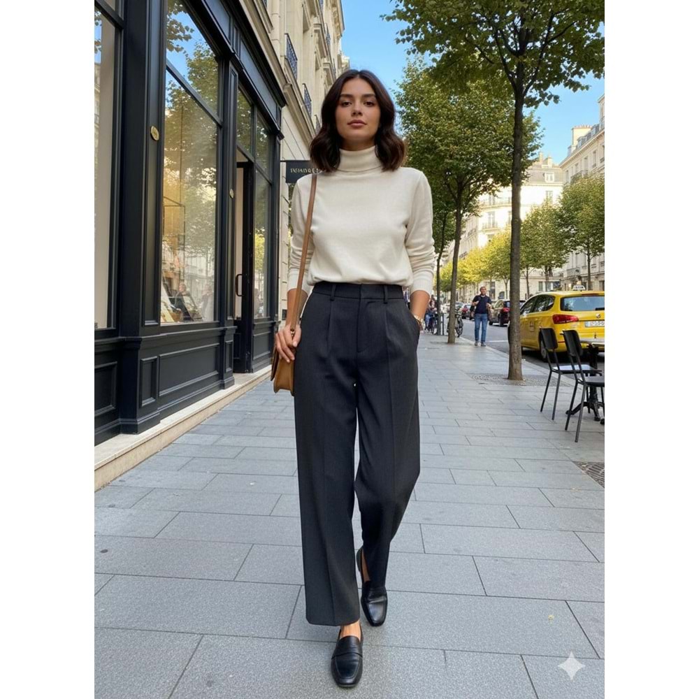 Pileli Palazzo Pantolon 51093 - Füme - M - AZRA07348-Füme-M