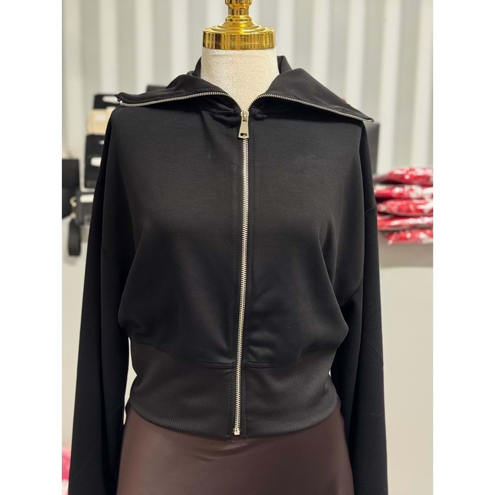 Yaka ve Etek Ucu Ribanalı Hırka 10253 - Siyah - L - AZRA07359-Siyah-L