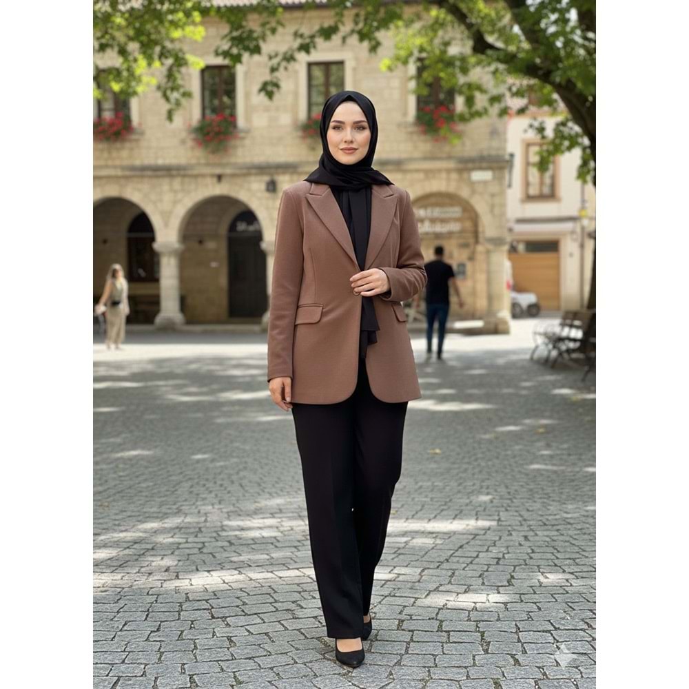 Modal Kumaş Ceket 36139 - Kahve Rengi - M - AZRA07374-Kahve Rengi-M