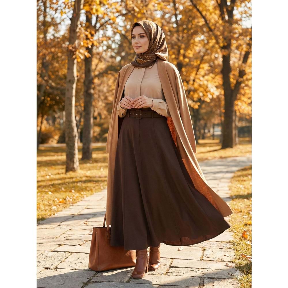 Kemerli Geniş Etek 35996 - Acı Kahve - 40 - AZRA07383-Acı Kahve-40