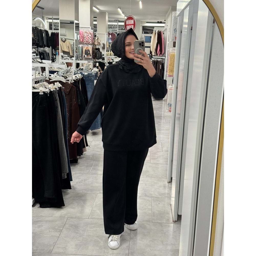 Tona Ton Baskı Ve Taşlı Takım 35790 - Siyah - L - AZRA07386-Siyah-L