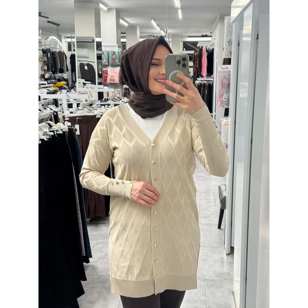 Baklava Desen Merserize Hırka 3290 - Bej - TEK BEDEN - AZRA07406-58691