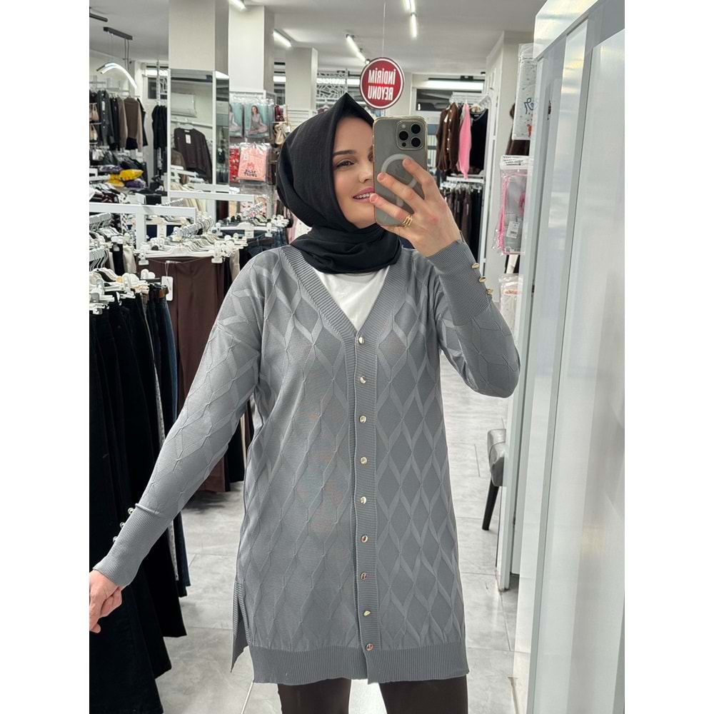 Baklava Desen Merserize Hırka 3290 - Gri - TEK BEDEN - AZRA07406-58692