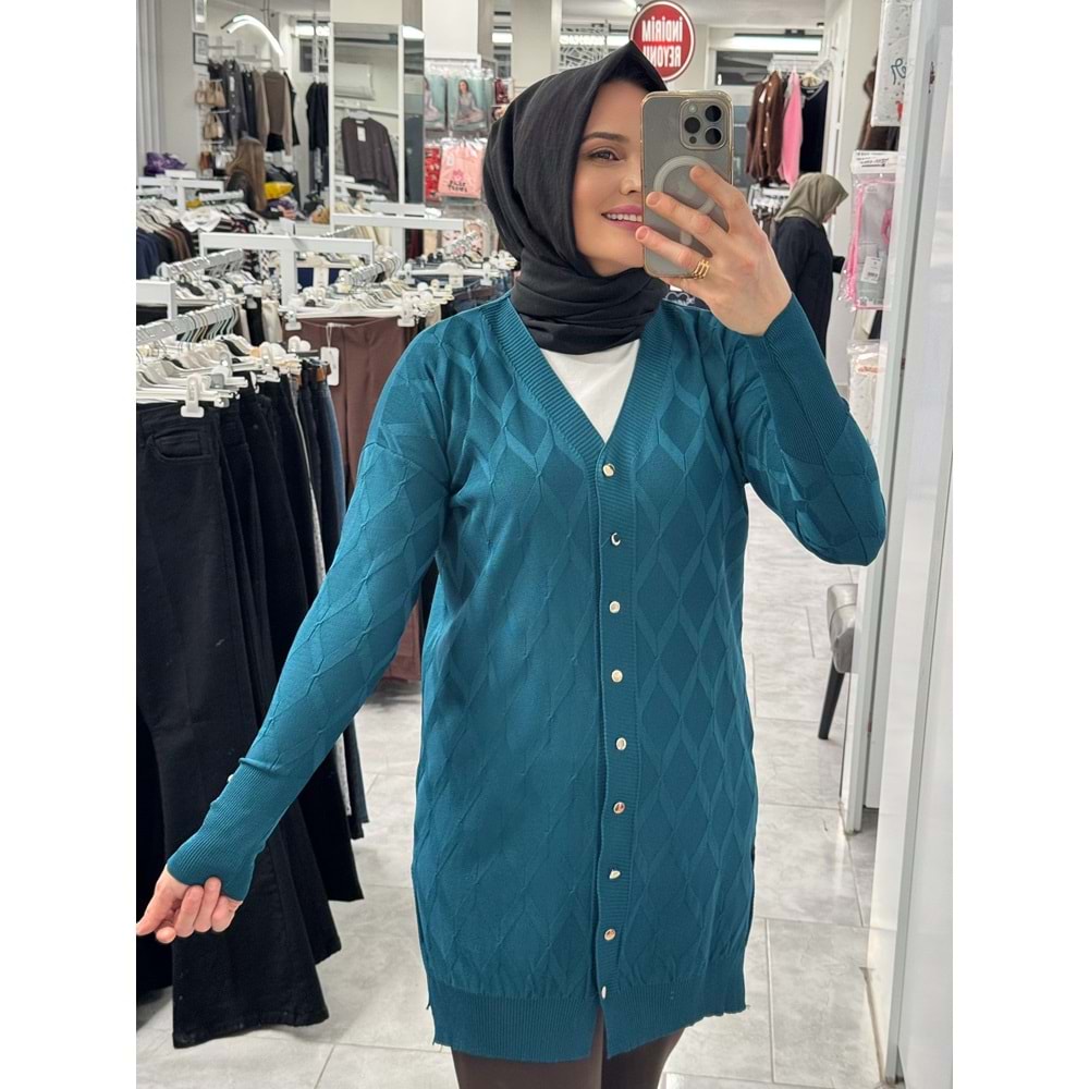 Baklava Desen Merserize Hırka 3290 - Petrol Mavi - TEK BEDEN - AZRA07406-58697