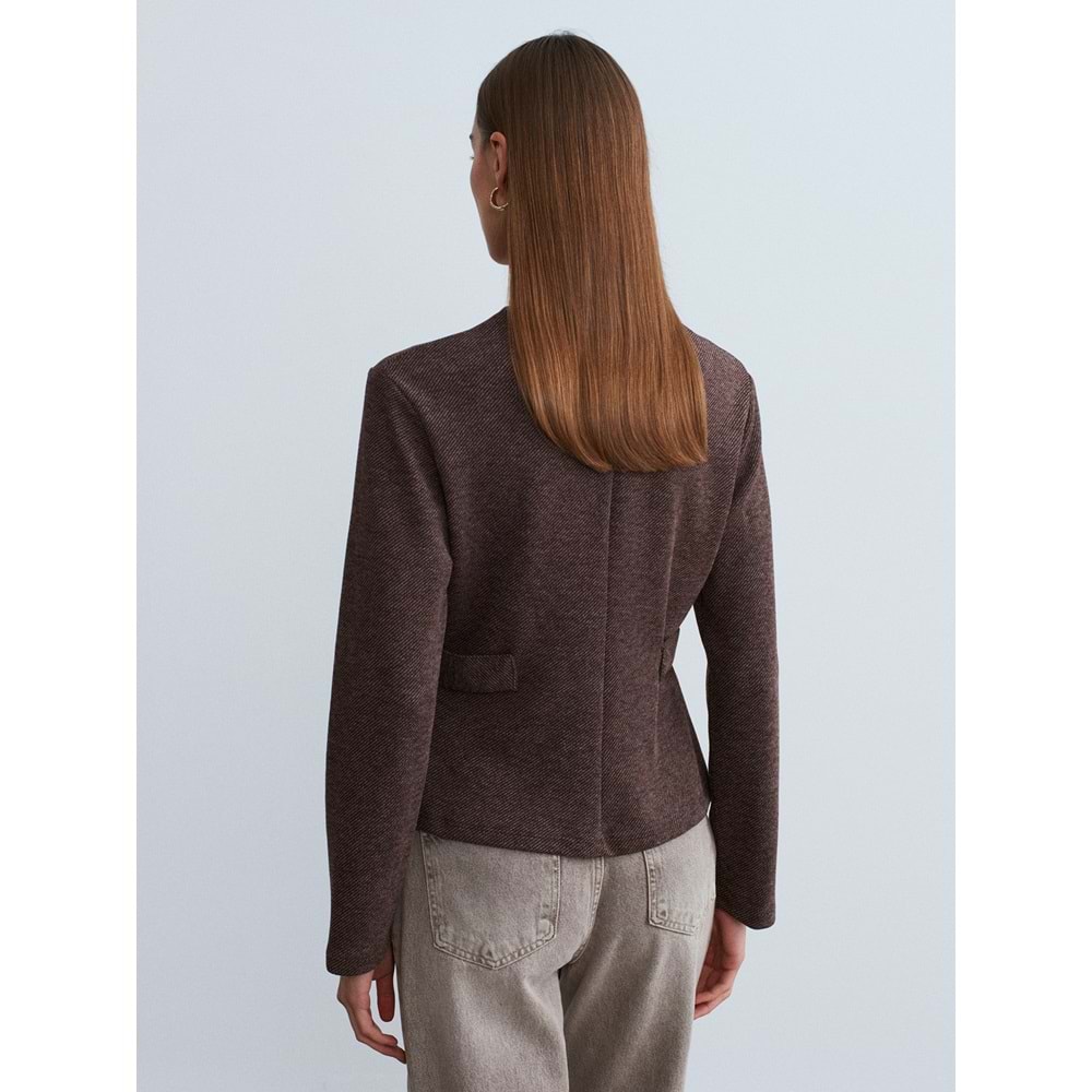 Düğmeli Fitilli Bluz 32429 - Acı Kahve - S - AZRA07431-Acı Kahve-S