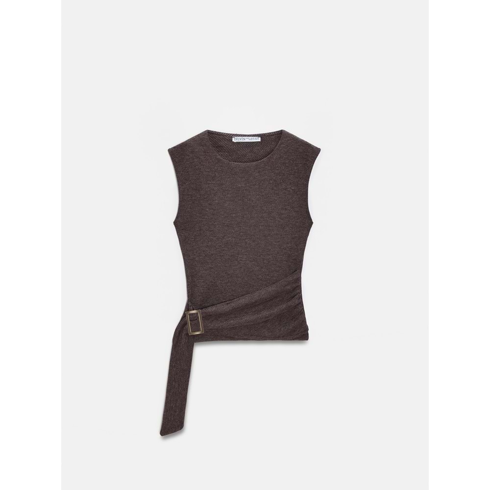 Toka Detaylı Bluz 32200 - Acı Kahve - L - AZRA07433-Acı Kahve-L