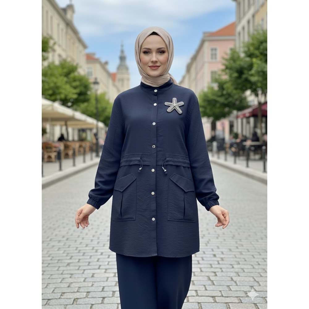 Çiçek Taşlı Kap 10741 - Lacivert - L - AZRA07438-Lacivert-L