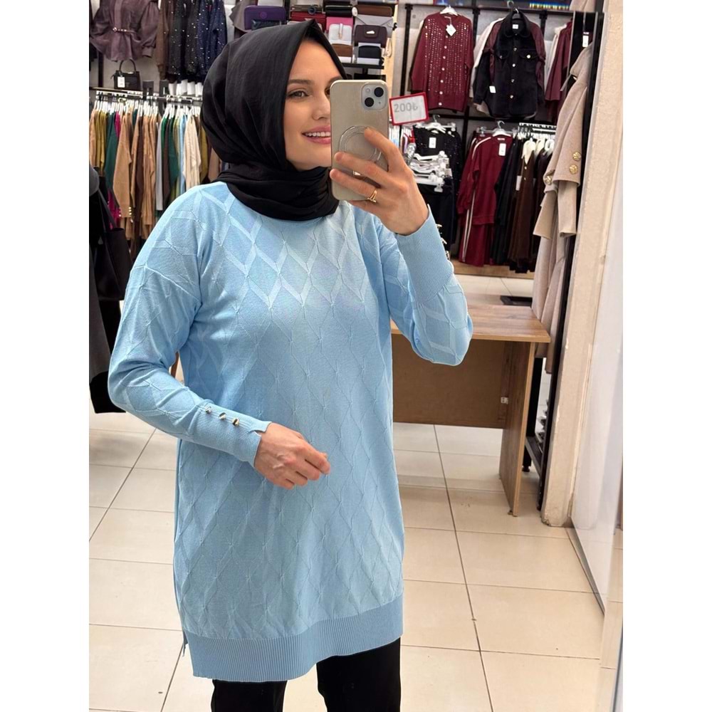 Baklavalı Merserize Tunik 3288 - Bebe Mavisi - TEK BEDEN - AZRA07490-59183