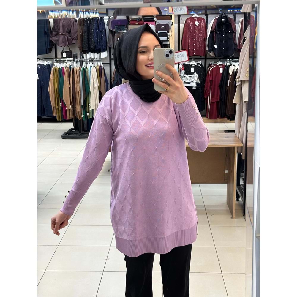 Baklavalı Merserize Tunik 3288 - Lila - TEK BEDEN - AZRA07490-59188
