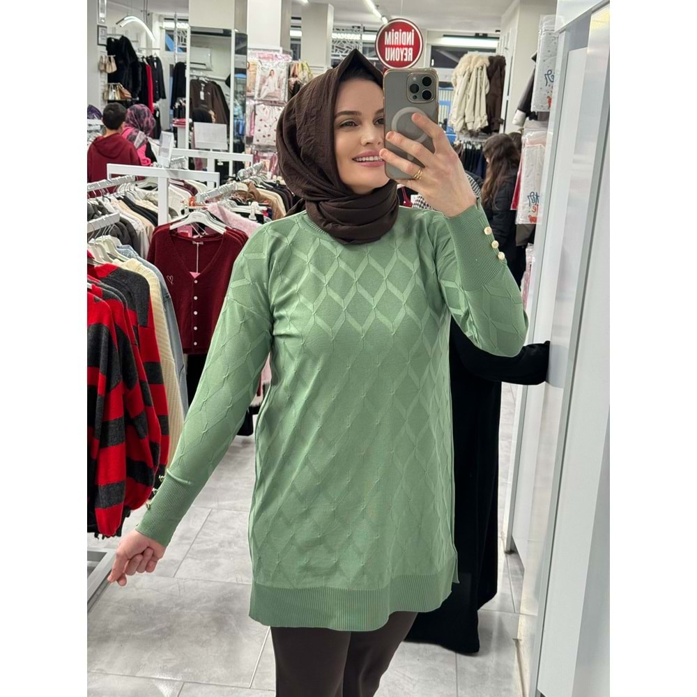 Baklavalı Merserize Tunik 3288 - Mint Yeşili - TEK BEDEN