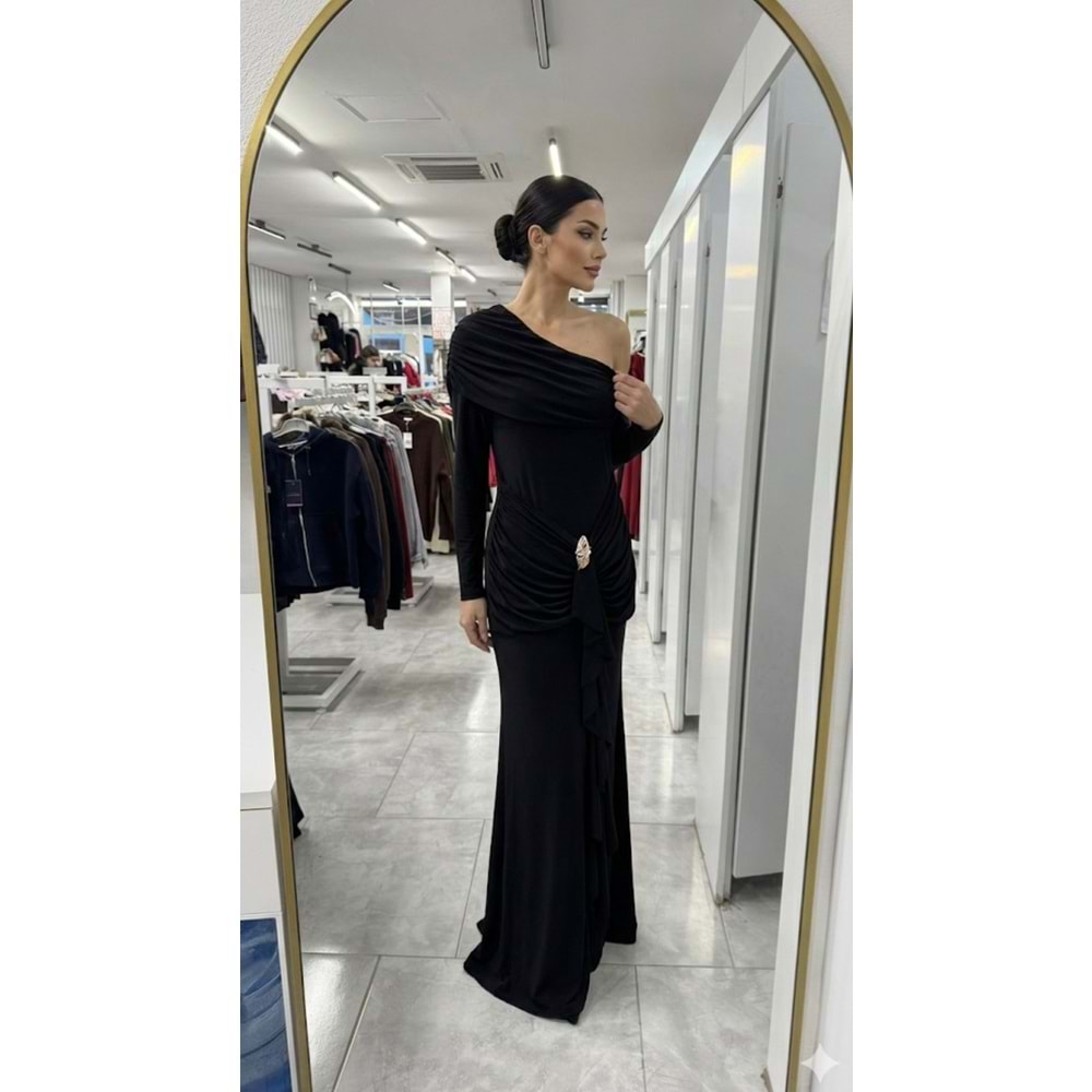 Tek Omuz Aksesuarlı Elbise 1430 - Siyah - L - AZRA07496-59243