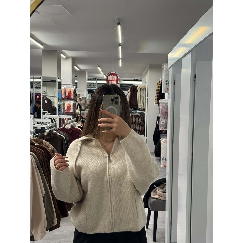 Fermuarlı Bogie Ceket 2381 - Bej - TEK BEDEN - AZRA07505-59283