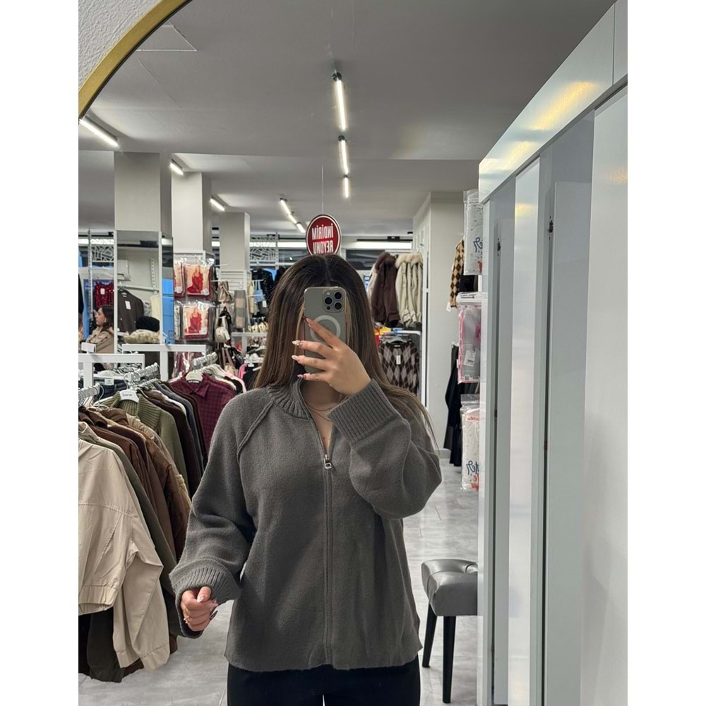 KMBN08 Fermuarlı Elit İplik Dazy Hırka 2392 - Gri - TEK BEDEN - AZRA07506-59287