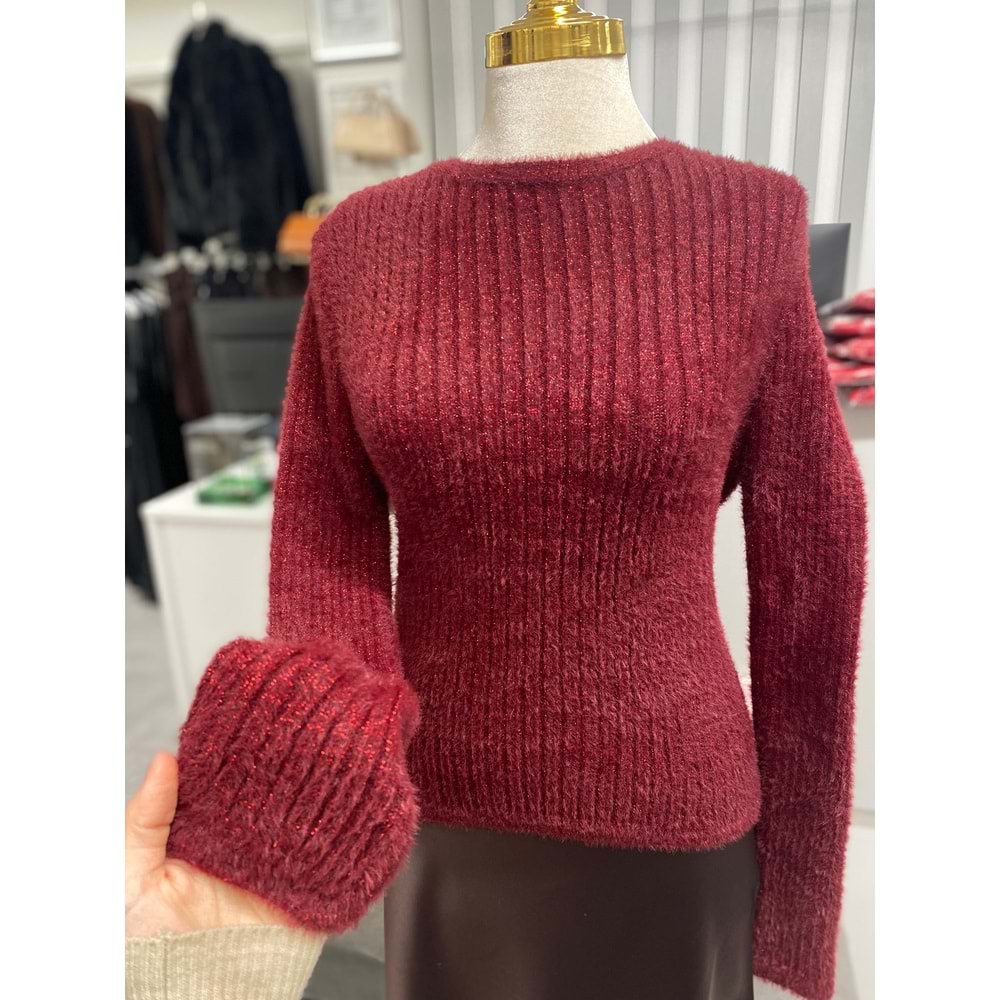 Simli Yumoş Kazak 2543 - Bordo - TEK BEDEN - AZRA07508-59295