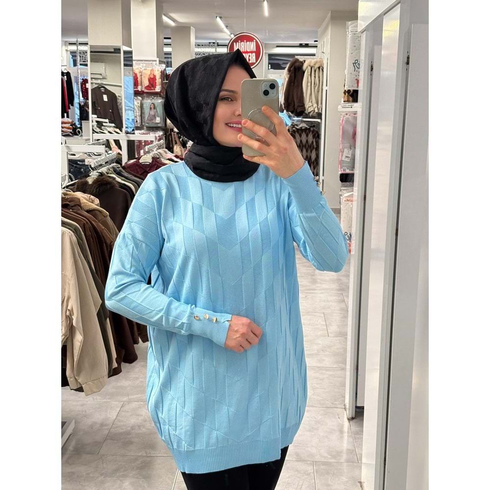 V Desen Salaş Merserize Tunik 3293 - Bebe Mavisi - TEK BEDEN - AZRA07527-59351