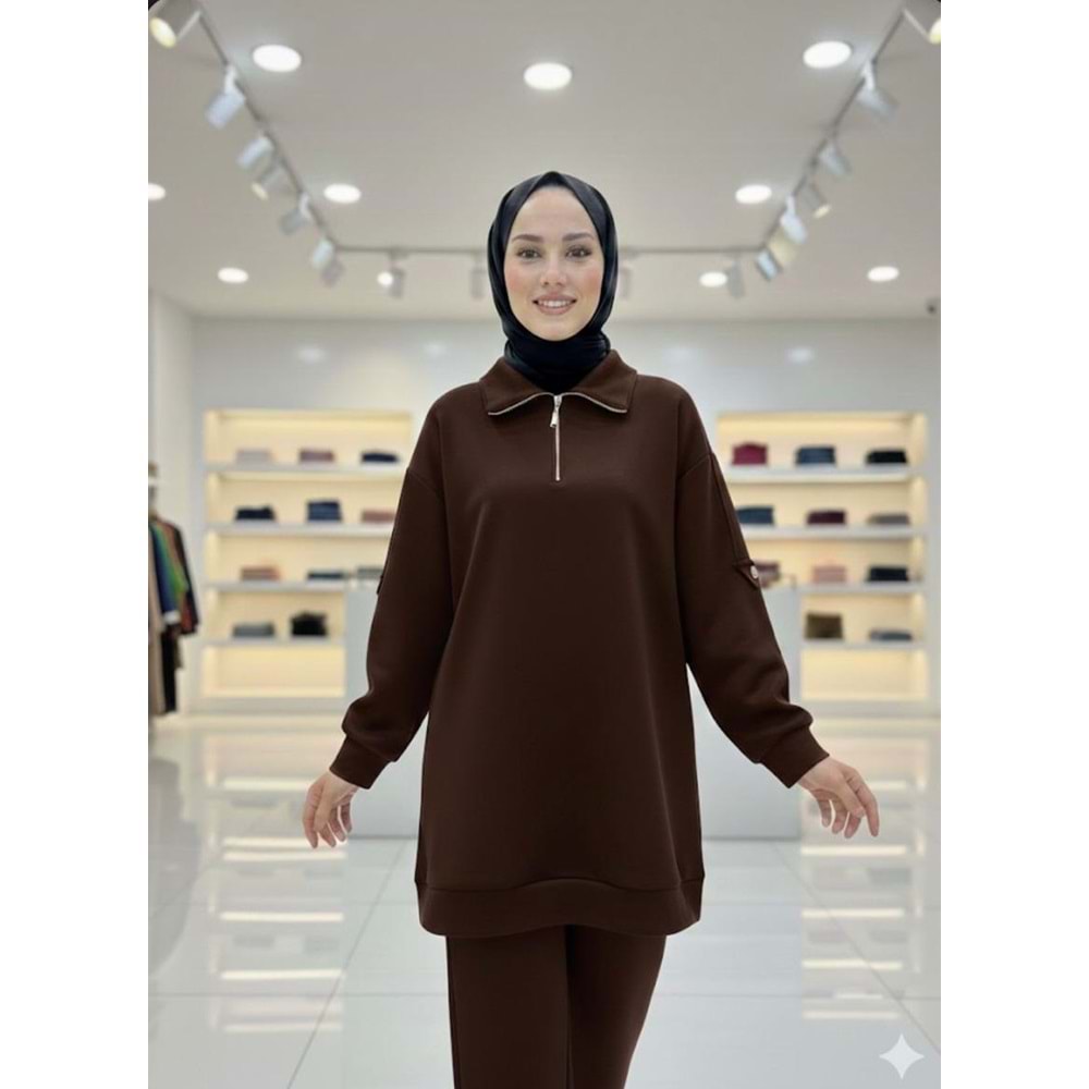 Omuzları Apoletli Scuba Tunik 1189 - Acı Kahve - S-M