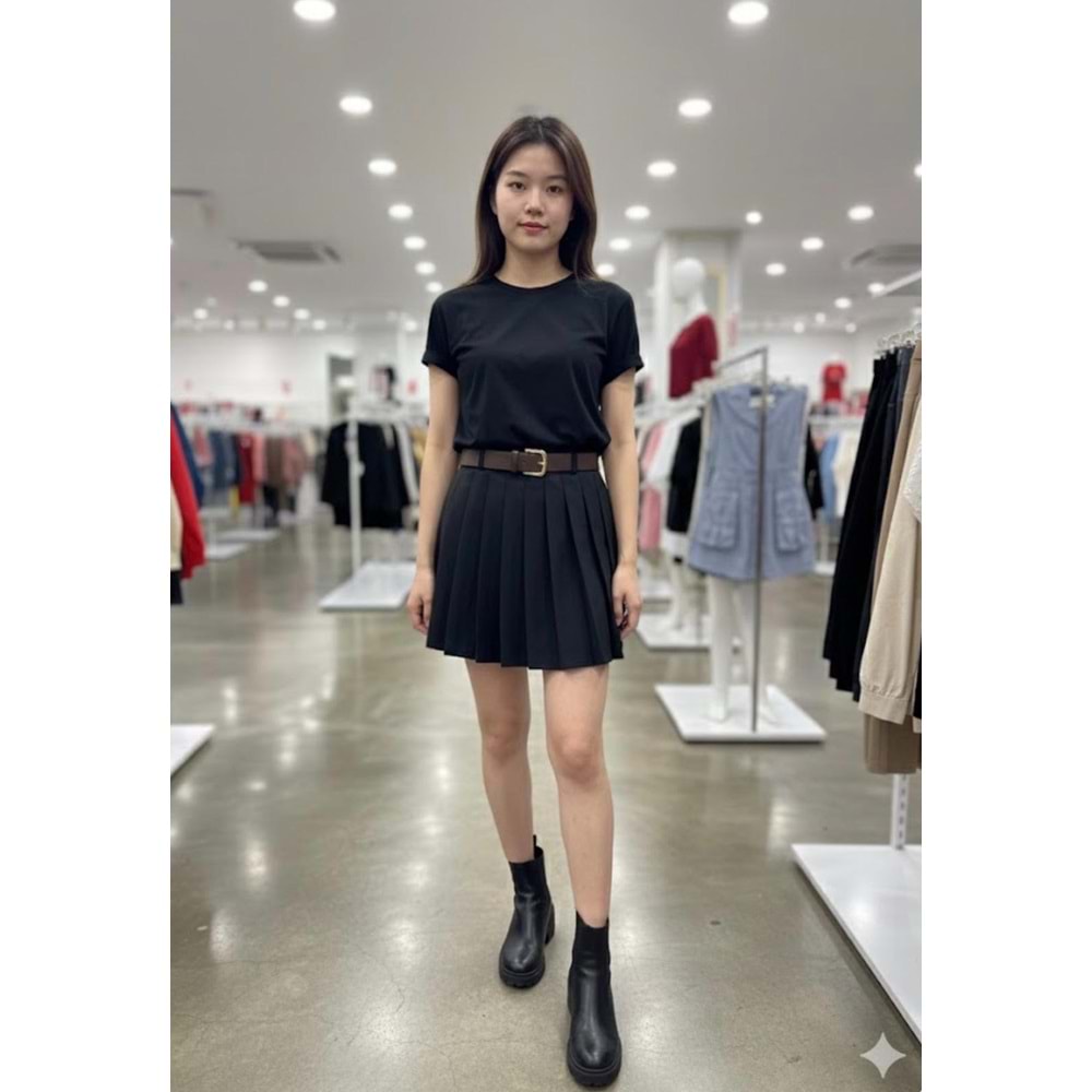 Pileli Süet Etek 580652 - Siyah - L